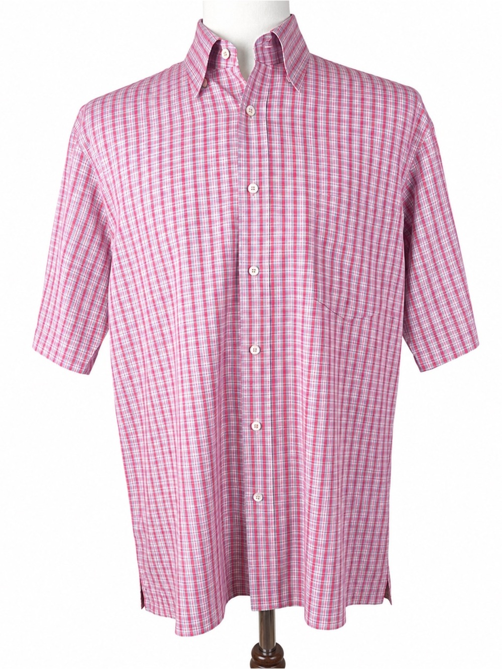 Bugatchi Pink-Grey Plaid Short-Sleeve Button-Down Shirt